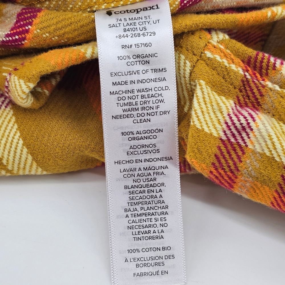 Cotopaxi Flannel Shirt Mens Small Yellow Orange Plaid Organic Cotton Long Sleeve - Picture 6 of 6
